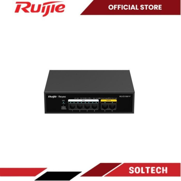 Ruijie RG-ES106F-P 6-Port 10/100 Mbps Unmanaged PoE Switch - Image 2